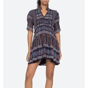 Sea New York Flora Dress Southwestern Chevron Feather Print Pleated SZ 6